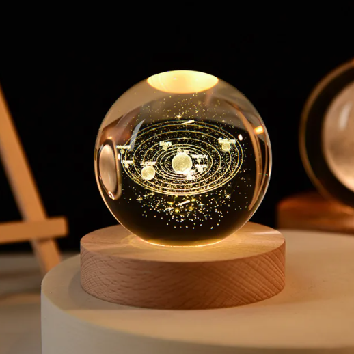 Solar system 3D Crystal Sphere with Light Base