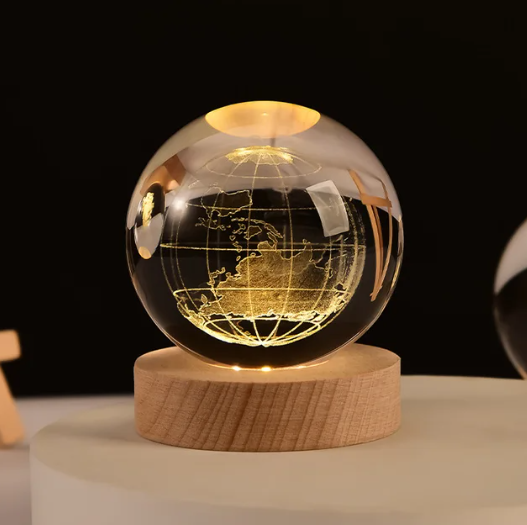 Earth 3D Crystal Sphere with Light Base