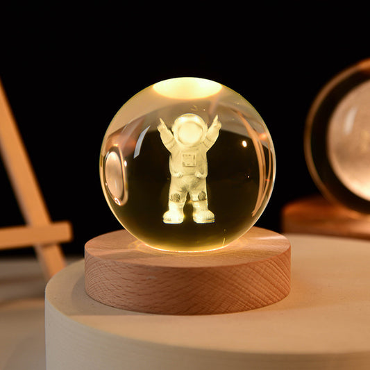 Astronaut 3D Crystal Sphere with Light Base